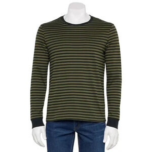 NWT SONOMA Men Long Sleeve Pullover Crew Neck Black Green Striped Shirt Size XXL